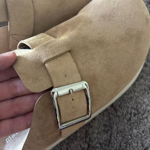 Madden Girl Beige Suede Buckle Clogs - Picture 6 of 6